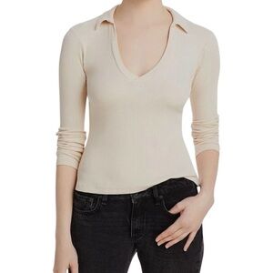 LNA Niamh Point Collar Rib Knit Top